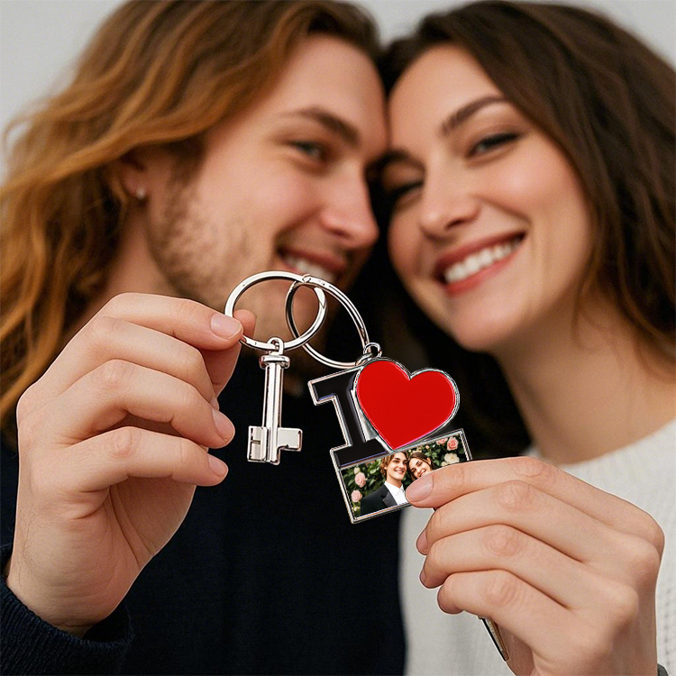 DIY Sublimation Love Keychain - Stainless Steel Heart Keyring with Red Accent, Customizable Metal Keychain for Valentine's Day, Best Friend Gifts & Birthdays