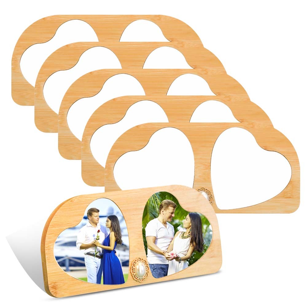 DIY Sublimation Bamboo Two-Row Photo Frame - Double Blank Panel Ornament for Personalized Heat Transfer Prints