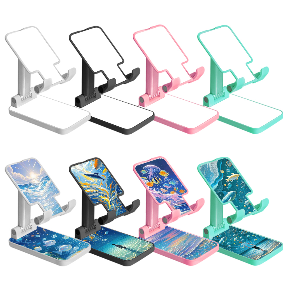 DIY Sublimation Blank Plastic Phone Stand with Metal Base - Heat Transfer Adjustable Foldable Holder for All Smartphones