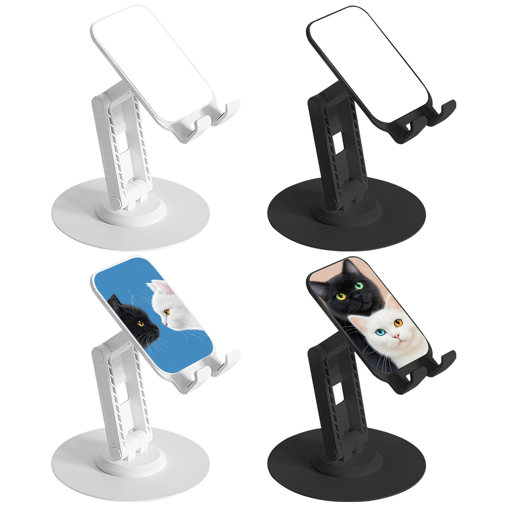 DIY Sublimation Blank Plastic Phone Stand with Metal Base - Heat Transfer Adjustable Foldable Holder for All Smartphones