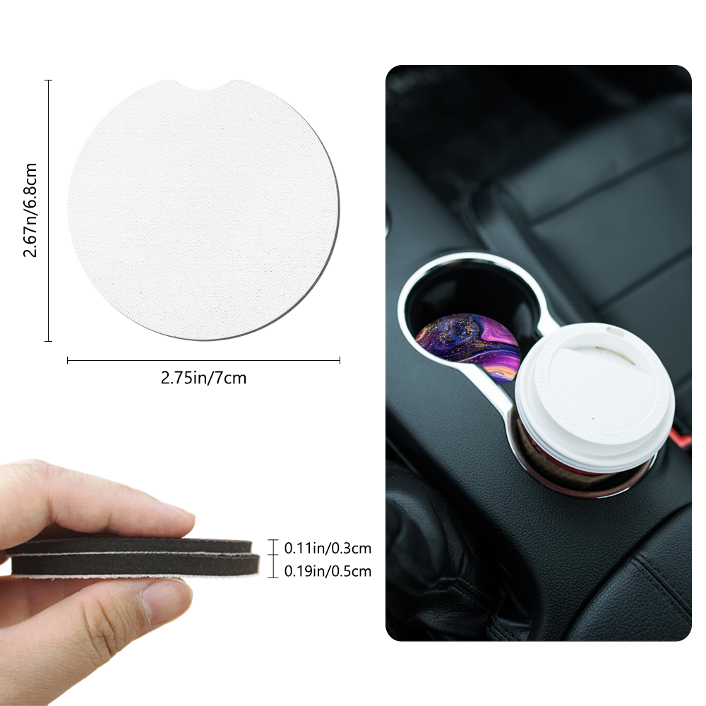 Personalized Sublimation 3mm/5mm Neoprene Car Coaster - Non-Slip Heat Transfer Blank for DIY Craft & Auto Accessories
