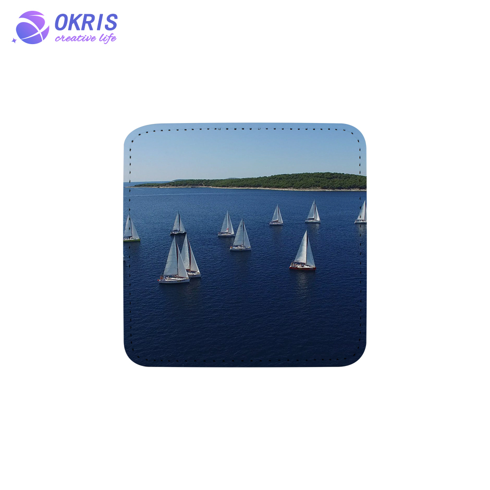 High Quality Diy Pattern Sublimation Blank PU Leather Coaster