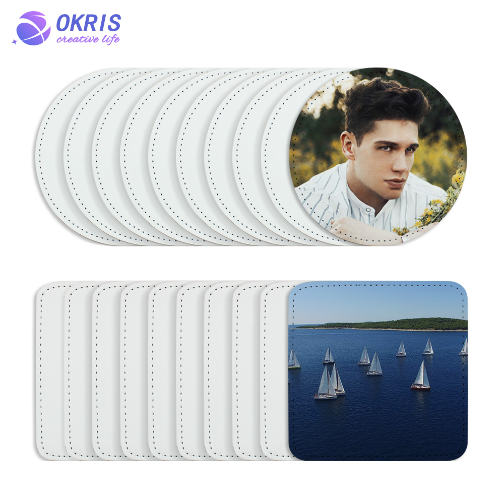 High Quality Diy Pattern Sublimation Blank PU Leather Coaster
