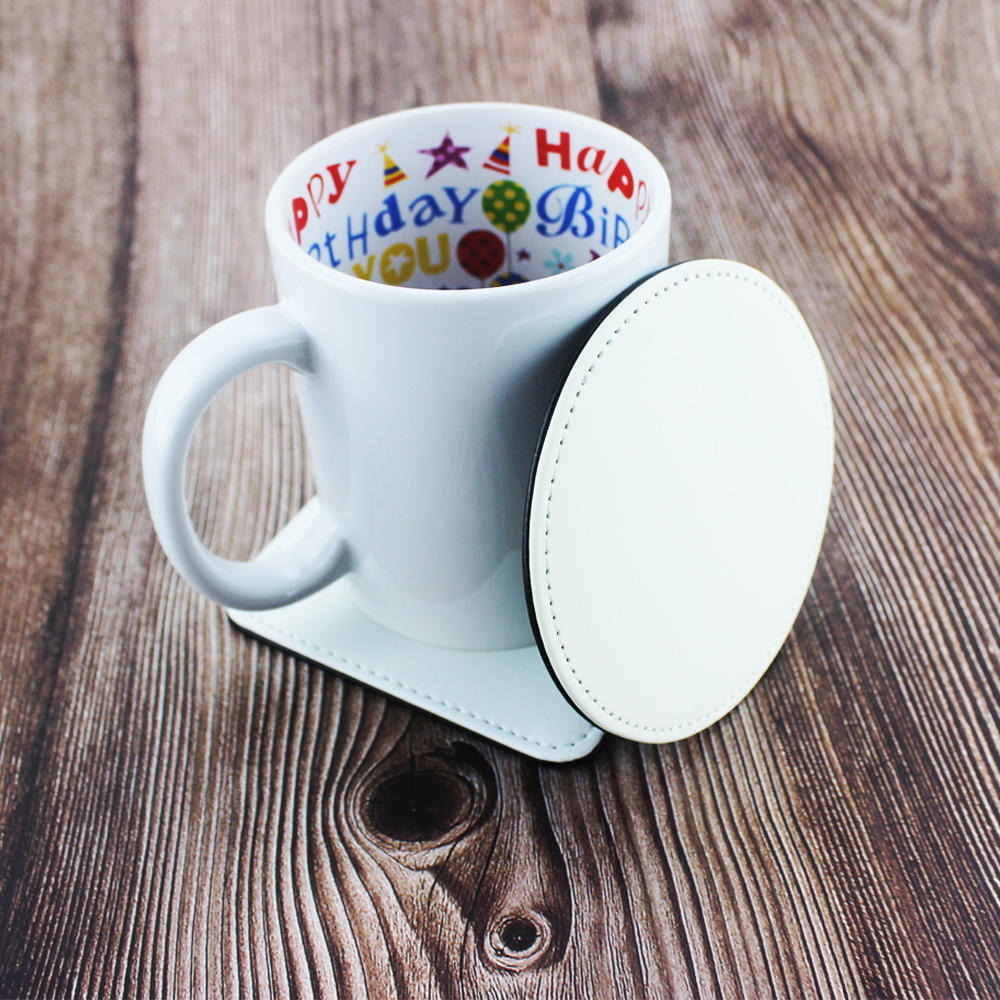 High Quality Diy Pattern Sublimation Blank PU Leather Coaster