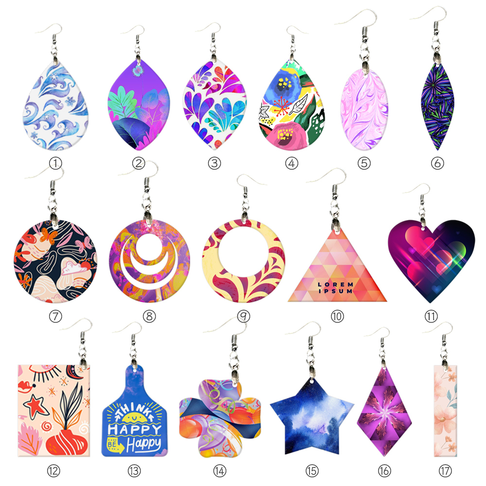 Double-Sides Printing Sublimation Blank MDF Earring Popular DIY Heat Transfer MDF Earring With 33 Different Design