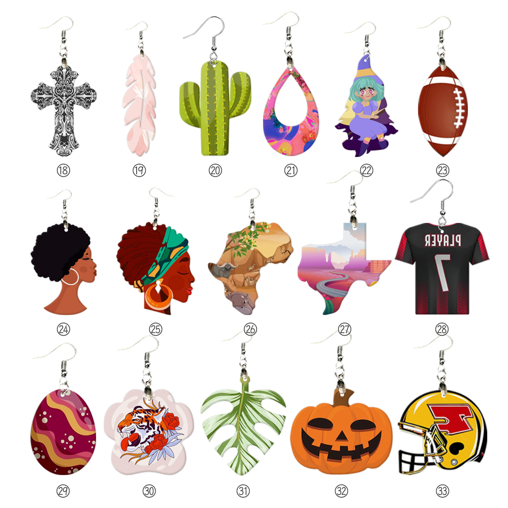 Double-Sides Printing Sublimation Blank MDF Earring Popular DIY Heat Transfer MDF Earring With 33 Different Design