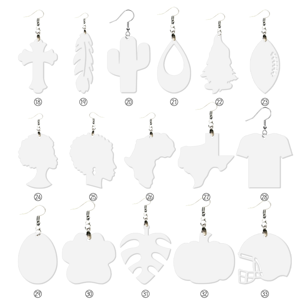 Double-Sides Printing Sublimation Blank MDF Earring Popular DIY Heat Transfer MDF Earring With 33 Different Design