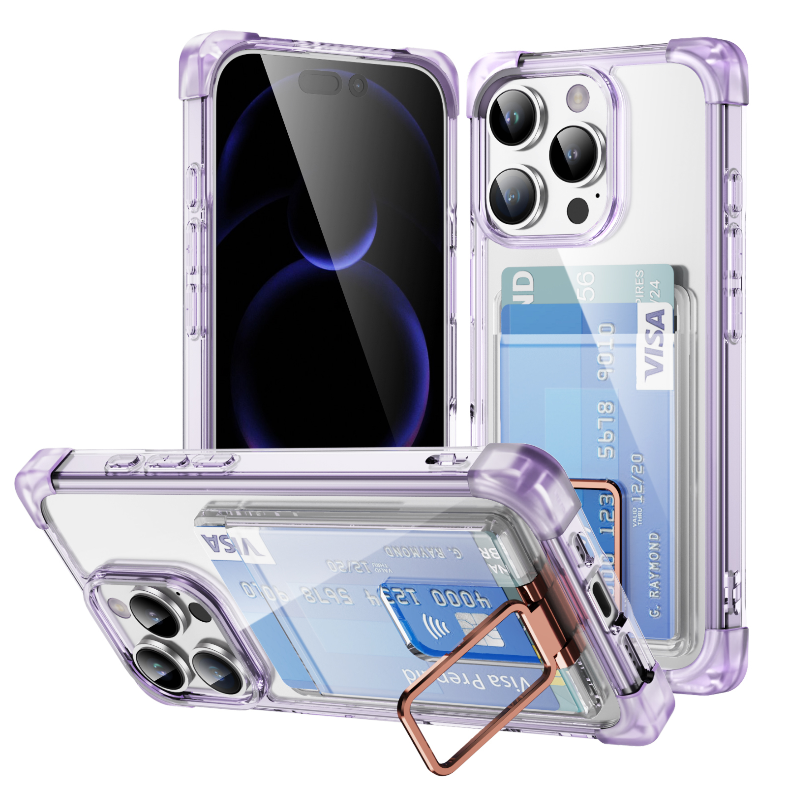 DIY UV Printable Full Protect TPU+PC 4-Corner Anti-Shock Phone Case with Card Holder & Stand for iPhone Series
