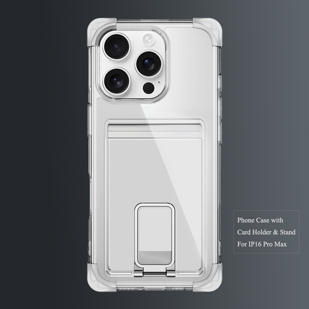 DIY UV Printable Full Protect TPU+PC 4-Corner Anti-Shock Phone Case with Card Holder & Stand for iPhone Series