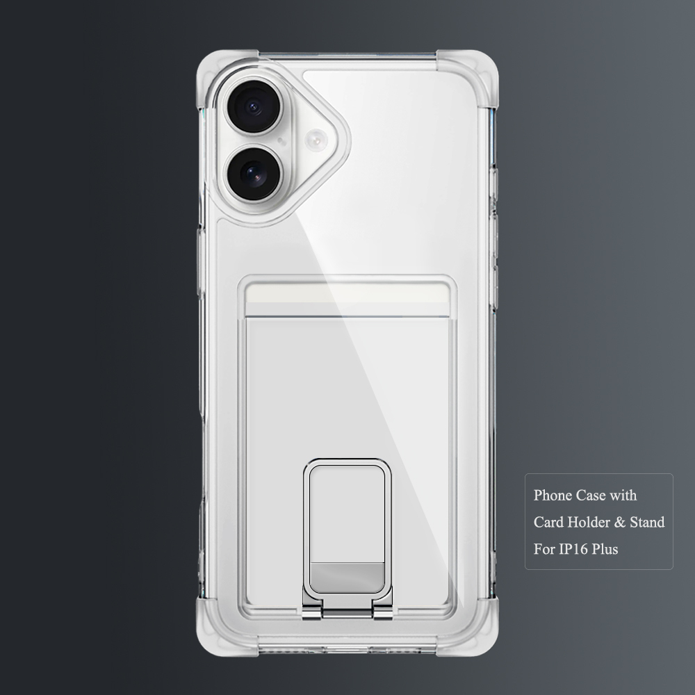 DIY UV Printable Full Protect TPU+PC 4-Corner Anti-Shock Phone Case with Card Holder & Stand for iPhone Series