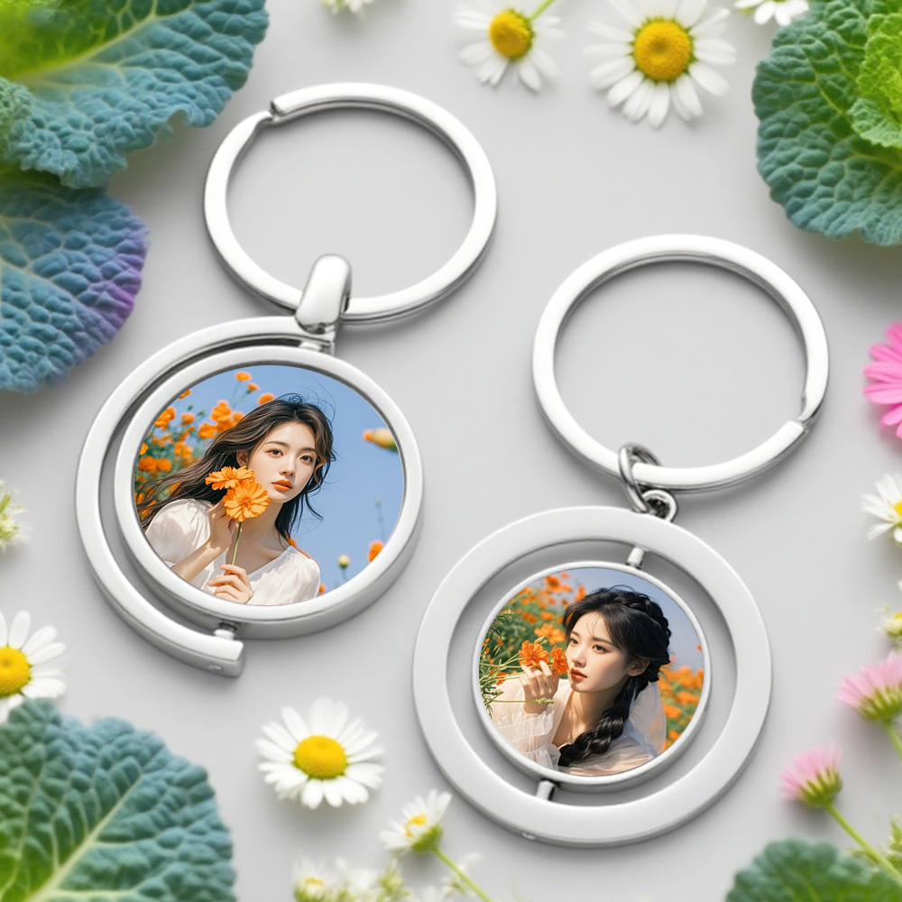 Personalized Sublimation Metal Rotating Double-Sided Printing Keychain for DIY Photo Craft