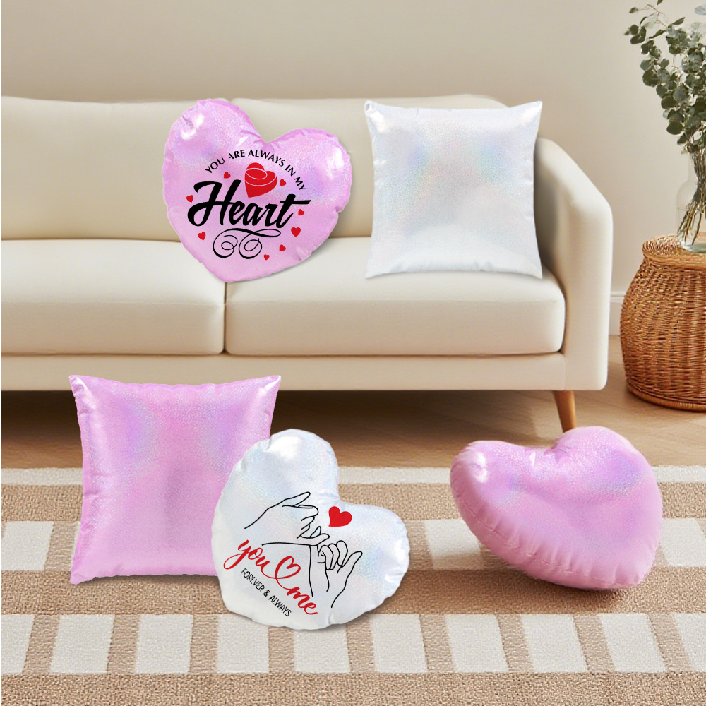 Factory Price Personalized Sublimation Polyester Pearlescent Heart-Shape Blank Pillow Case - DIY Heat Transfer Home Decor