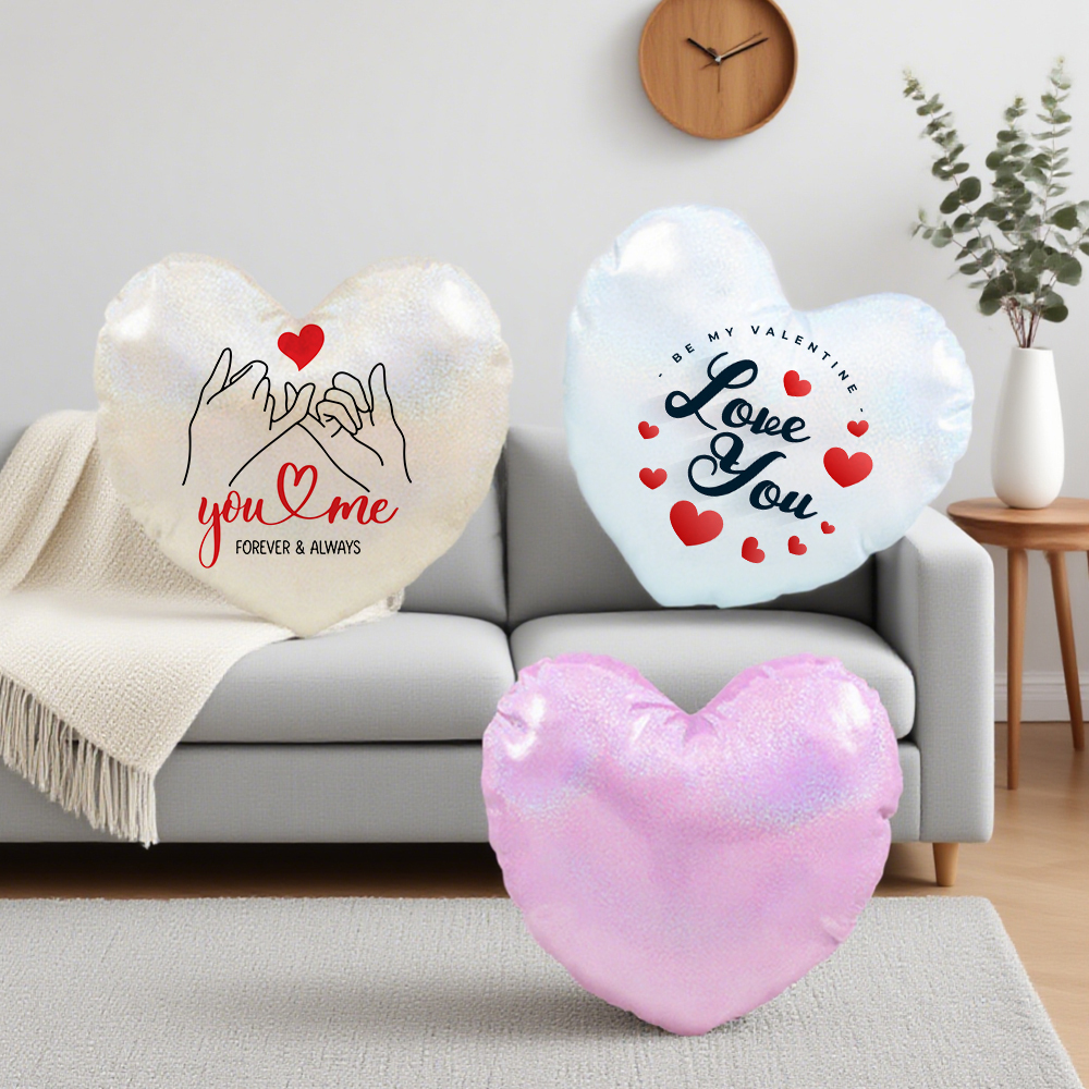 Factory Price Personalized Sublimation Polyester Pearlescent Heart-Shape Blank Pillow Case - DIY Heat Transfer Home Decor