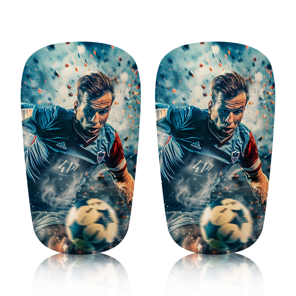 Personalized Lightweight & Portable Sublimation White/Vein Carbon Fiber Shin Guards - Black/Silver Inner for Football/Soccer