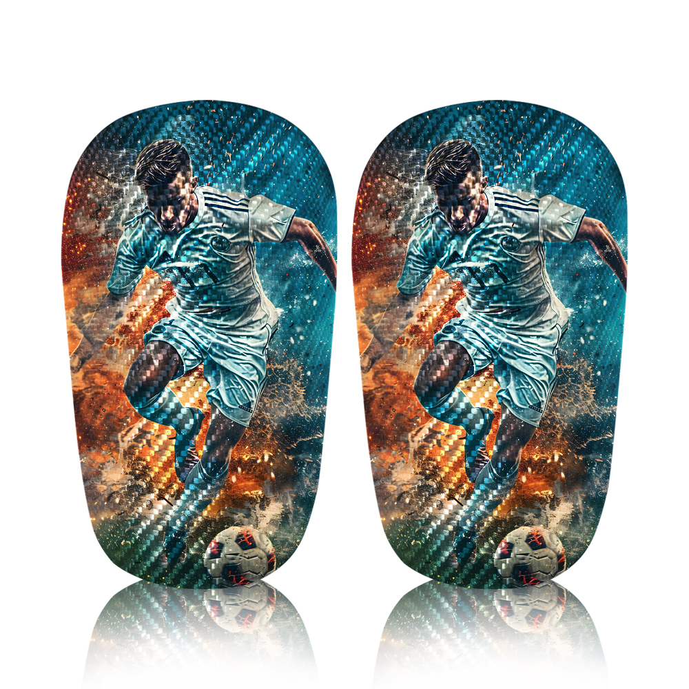 Personalized Lightweight & Portable Sublimation White/Vein Carbon Fiber Shin Guards - Black/Silver Inner for Football/Soccer