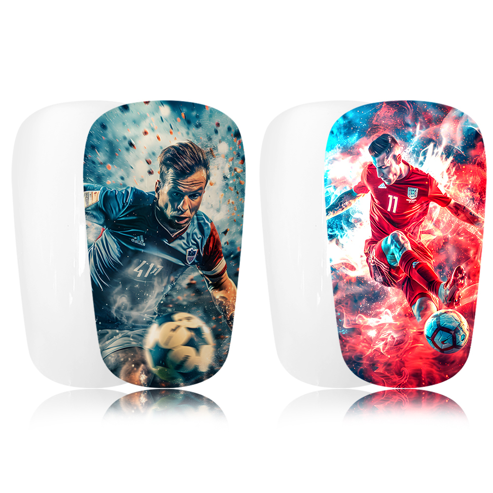 Personalized Lightweight & Portable Sublimation White/Vein Carbon Fiber Shin Guards - Black/Silver Inner for Football/Soccer