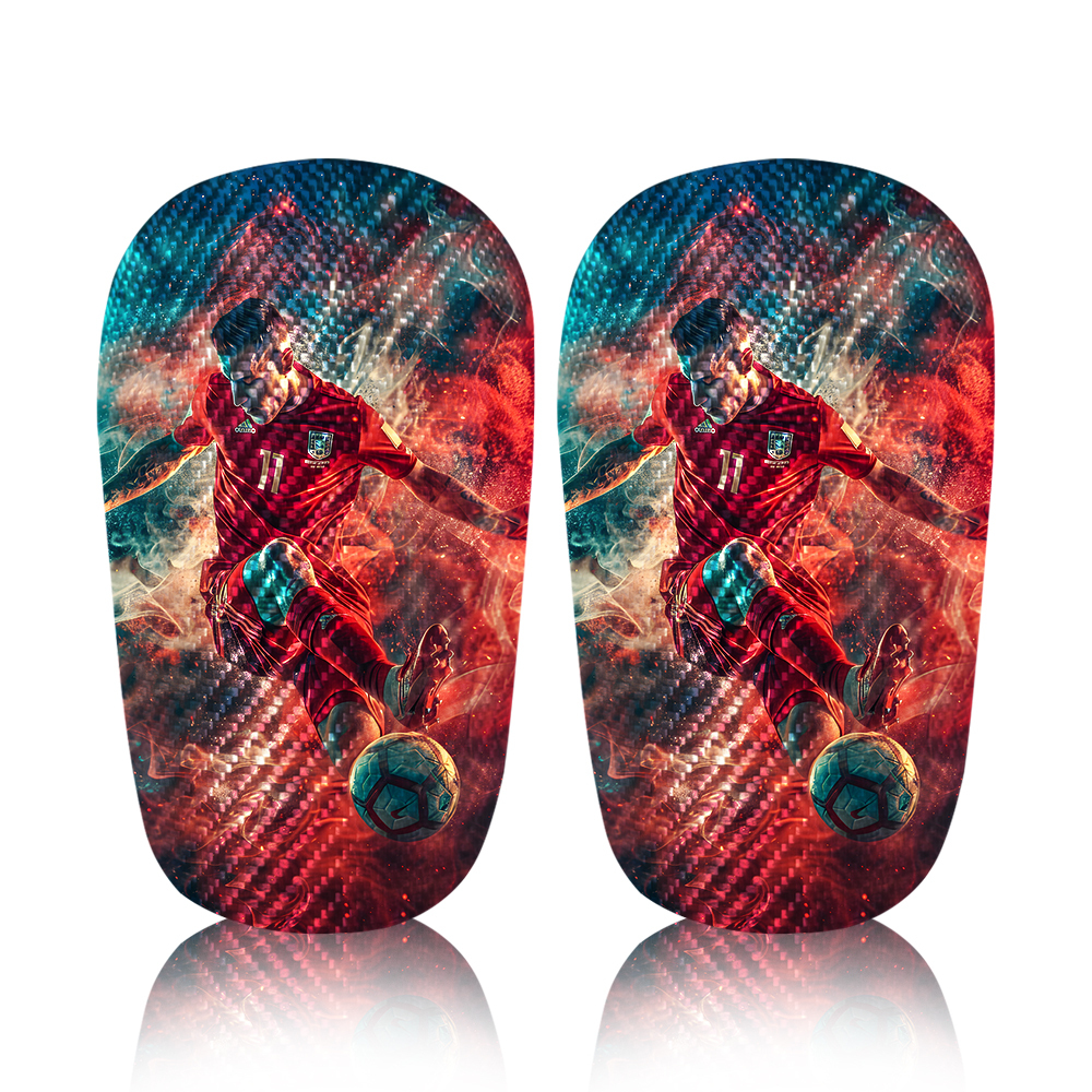 Personalized Lightweight & Portable Sublimation White/Vein Carbon Fiber Shin Guards - Black/Silver Inner for Football/Soccer