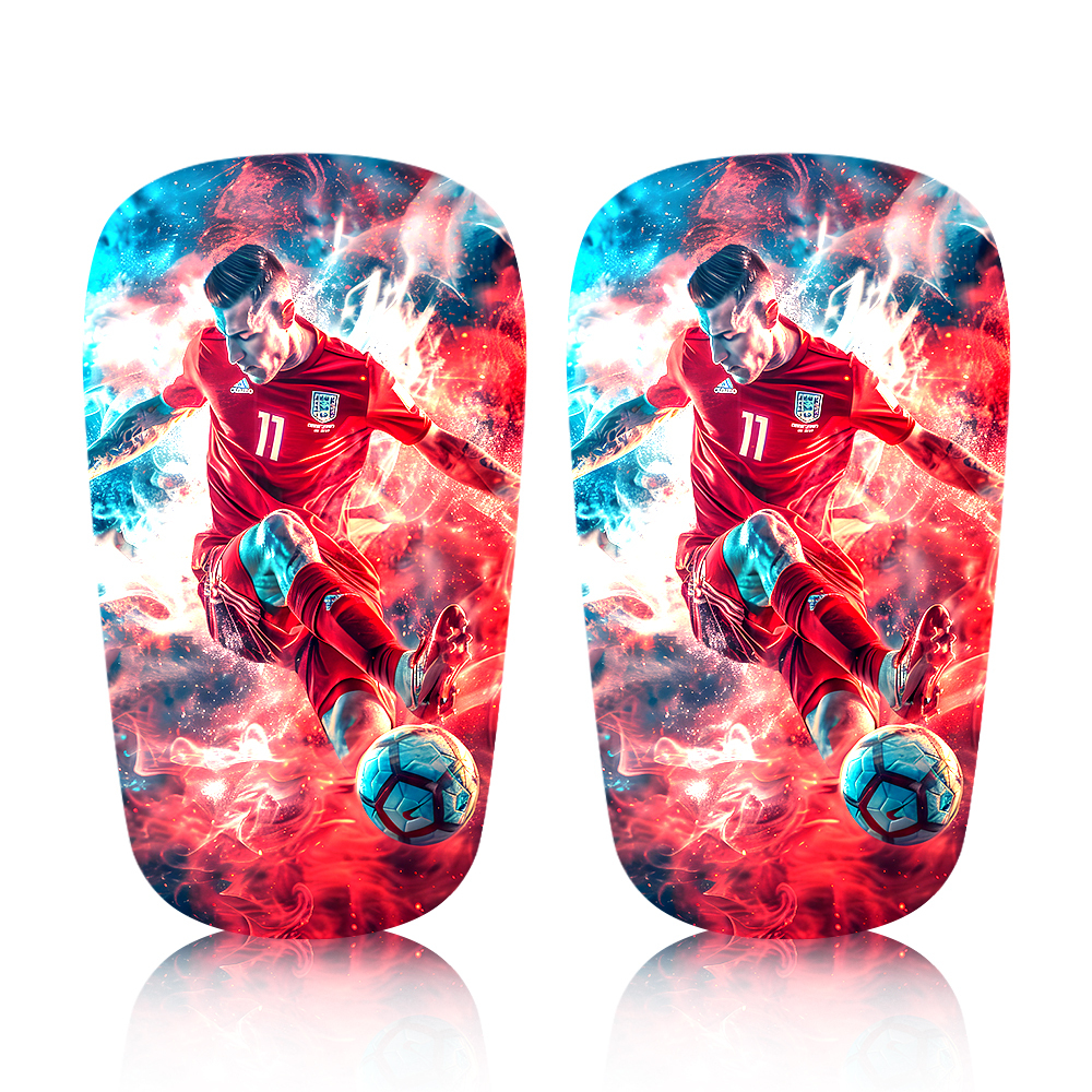 Personalized Lightweight & Portable Sublimation White/Vein Carbon Fiber Shin Guards - Black/Silver Inner for Football/Soccer