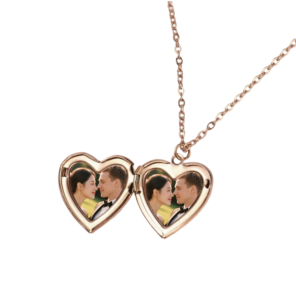 Personalized Sublimation Metal Couple Necklace - DIY Craft Heart/Round Shape with 3 Colors (Silver/Gold/Rose Gold)