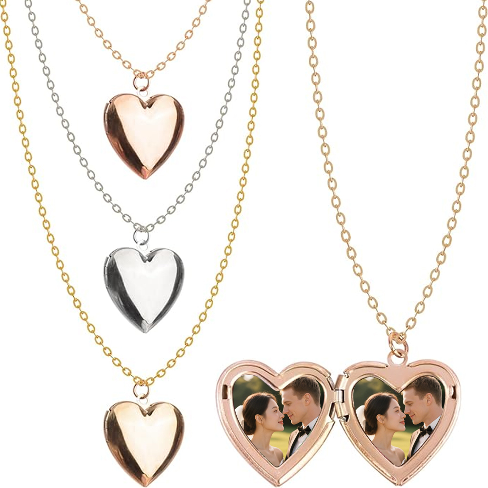 Personalized Sublimation Metal Couple Necklace - DIY Craft Heart/Round Shape with 3 Colors (Silver/Gold/Rose Gold)