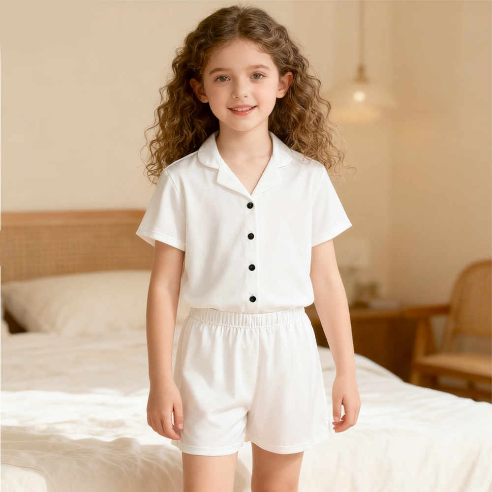 Customizable Sublimation Milk Silk Pajama Set - Heat Transfer Blank, Button Down Top & Shorts Loungewear S-XXXL for Children, Men & Women