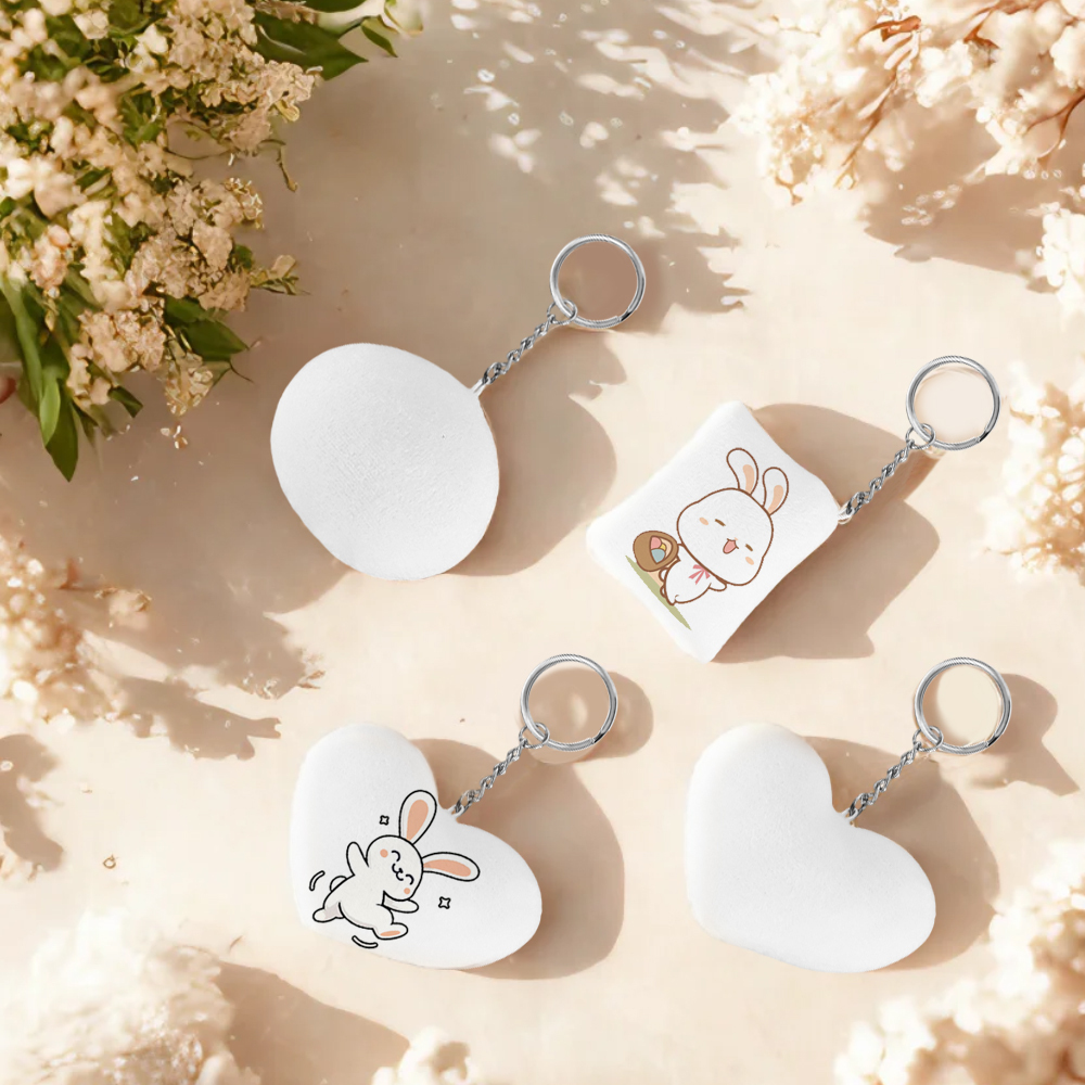 Blank Sublimation Baby Velvet Keychain - Heat Transfer Double-Sided Printing Plush Keyring with Oval/Heart/Square Shape