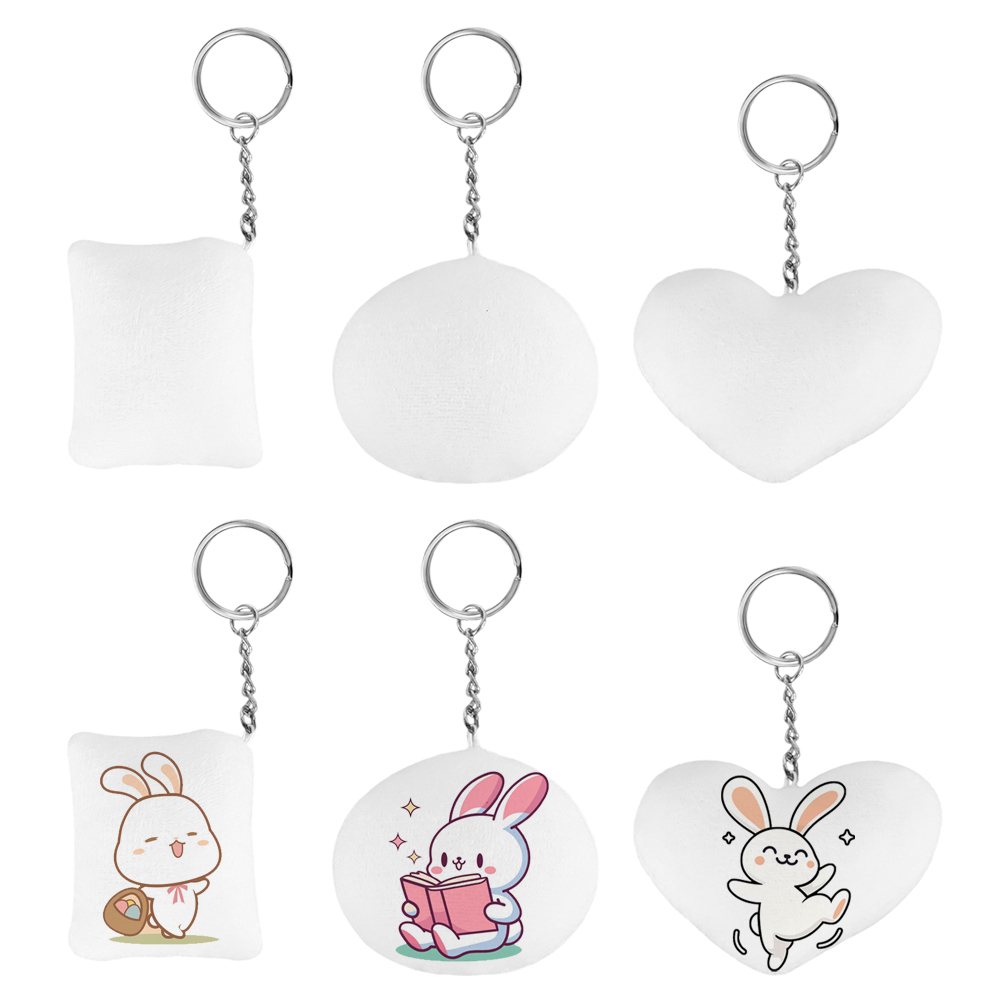 Blank Sublimation Baby Velvet Keychain - Heat Transfer Double-Sided Printing Plush Keyring with Oval/Heart/Square Shape