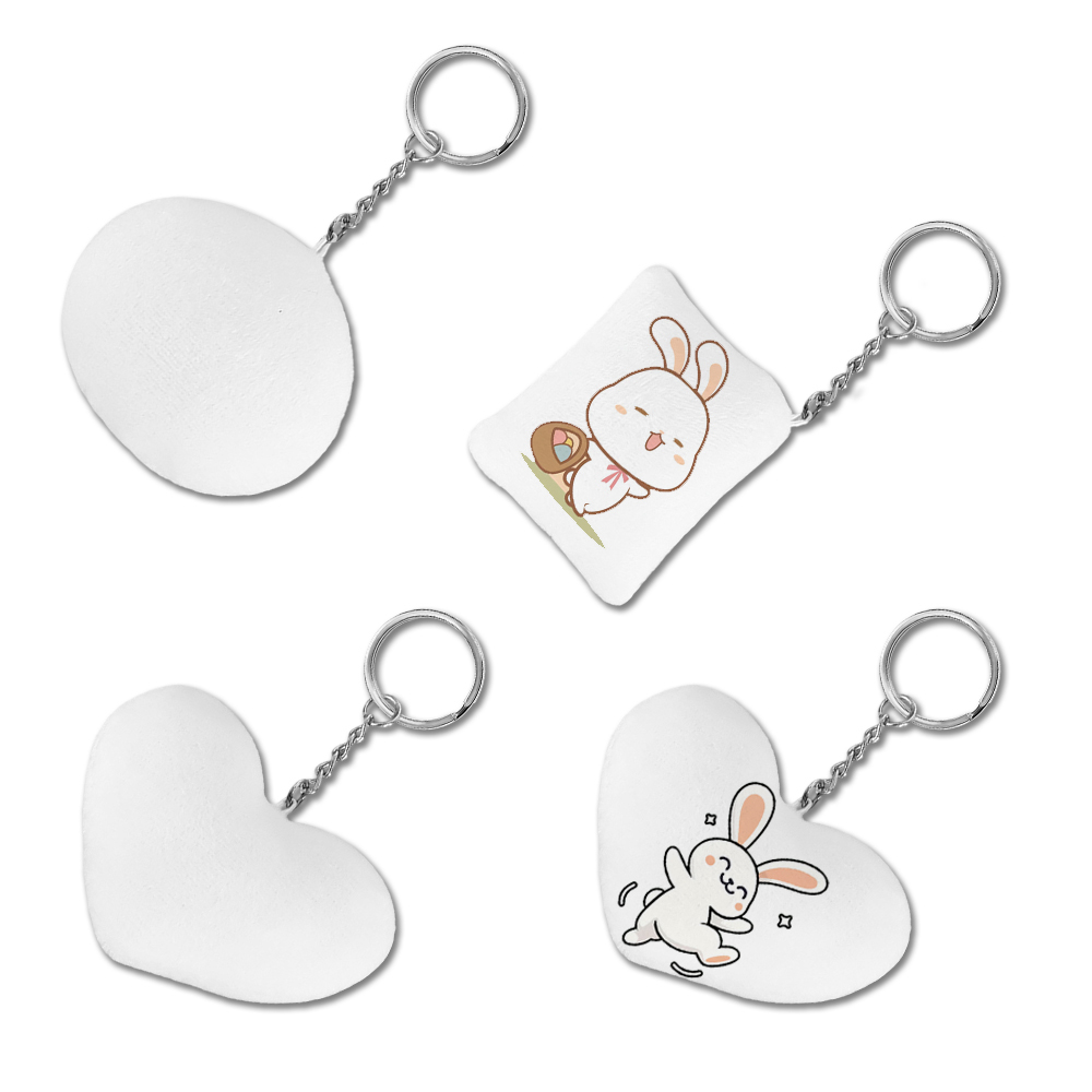 Blank Sublimation Baby Velvet Keychain - Heat Transfer Double-Sided Printing Plush Keyring with Oval/Heart/Square Shape