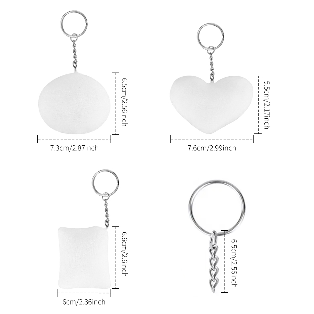 Blank Sublimation Baby Velvet Keychain - Heat Transfer Double-Sided Printing Plush Keyring with Oval/Heart/Square Shape