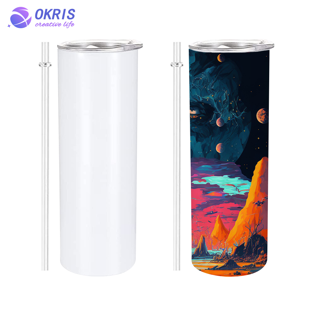 30pcs New Coming 20oz Sublimation Straight Skinny Tumbler Blanks with Lid and Straw - Stainless Steel Cups for Heat Transfer DIY Craft