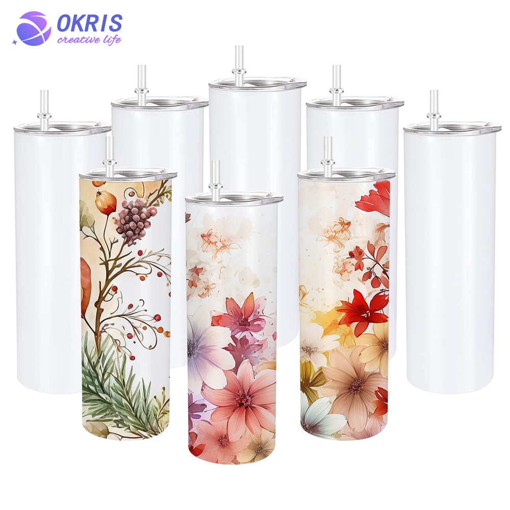30pcs New Coming 20oz Sublimation Straight Skinny Tumbler Blanks with Lid and Straw - Stainless Steel Cups for Heat Transfer DIY Craft