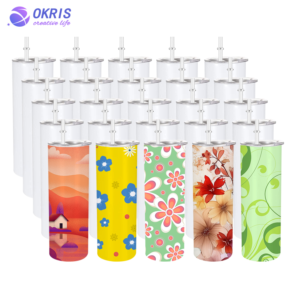 30pcs New Coming 20oz Sublimation Straight Skinny Tumbler Blanks with Lid and Straw - Stainless Steel Cups for Heat Transfer DIY Craft