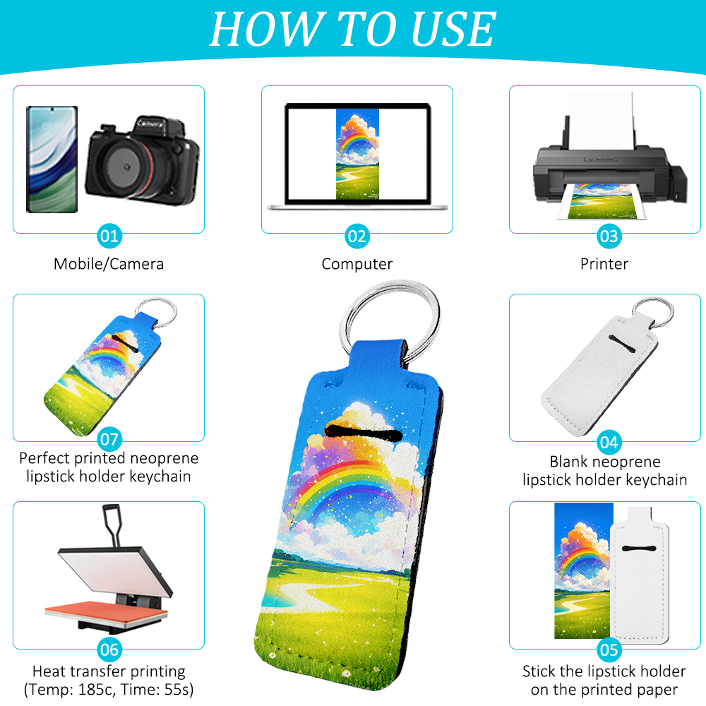 DIY Sublimation Blanks Keychain - Personalized Heat Transfer Neoprene Coin Bag Keyring Lipstick Wristlet Keychain