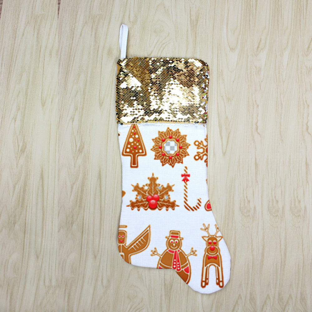 Custom Sublimation Sequin Christmas Stocking - Heat Transfer Cotton Linen with Lining Blank for Xmas, Parities - Sublimation Ornament for Christmas