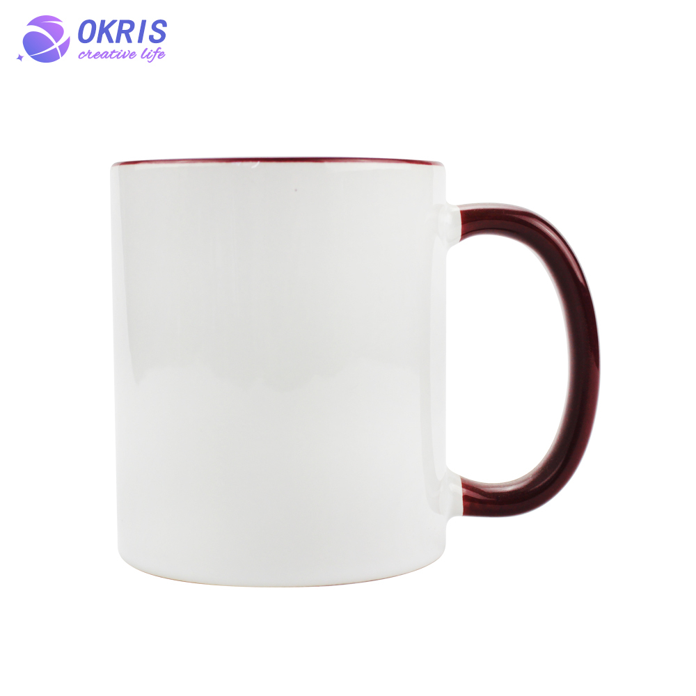 Wholesale 11oz Blank Ceramic Sublimation Mugs - Heat Transfer Blank Drinking Cups Coffee Mug with Handle(Fringe) Color Options