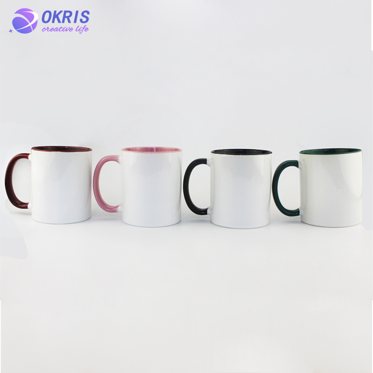 Wholesale 11oz Blank Ceramic Sublimation Mugs - Heat Transfer Blank Drinking Cups Coffee Mug with Inner & Handle Color Options