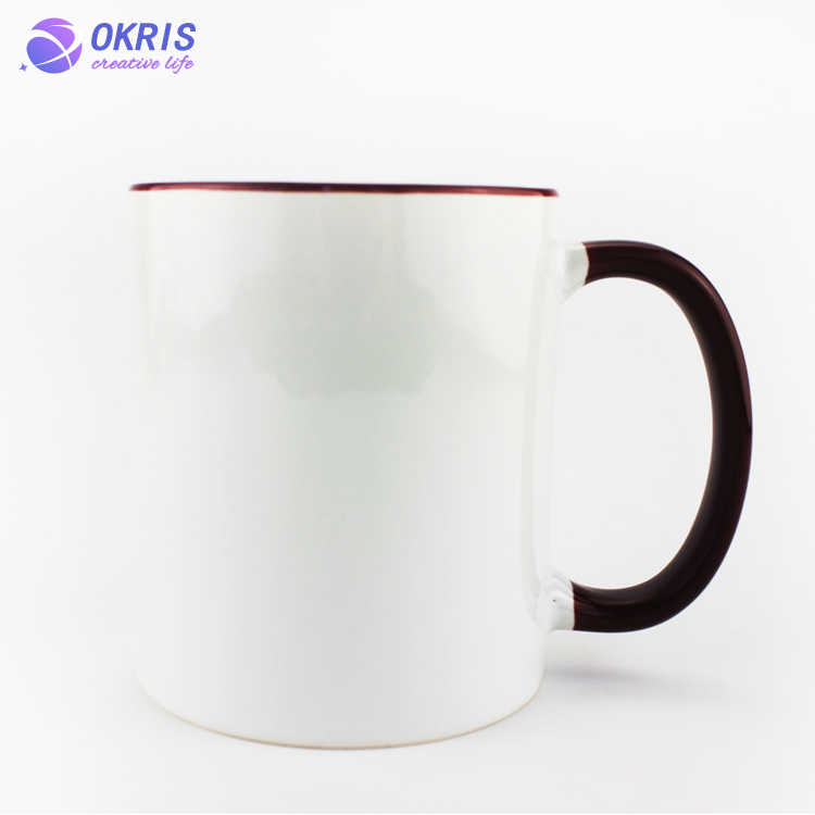 Wholesale 11oz Blank Ceramic Sublimation Mugs - Heat Transfer Blank Drinking Cups Coffee Mug with Inner & Handle Color Options