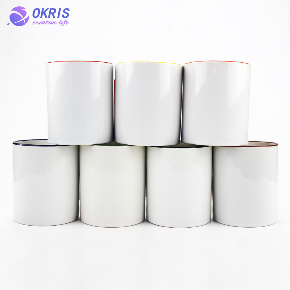 Wholesale 11oz Blank Ceramic Sublimation Mugs - Heat Transfer Blank Drinking Cups Coffee Mug with Handle(Fringe) Color Options