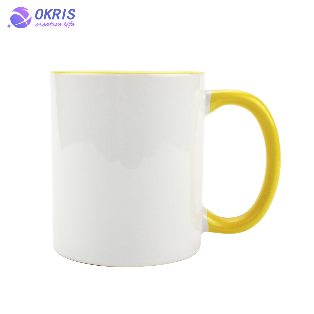 Wholesale 11oz Blank Ceramic Sublimation Mugs - Heat Transfer Blank Drinking Cups Coffee Mug with Handle(Fringe) Color Options