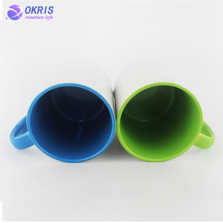 Wholesale 11oz Blank Ceramic Sublimation Mugs - Heat Transfer Blank Drinking Cups Coffee Mug with Inner & Handle Color Options