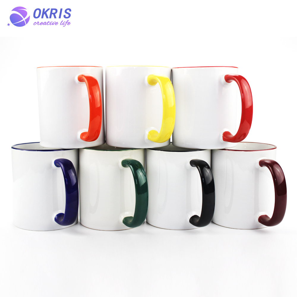 Wholesale 11oz Blank Ceramic Sublimation Mugs - Heat Transfer Blank Drinking Cups Coffee Mug with Handle(Fringe) Color Options