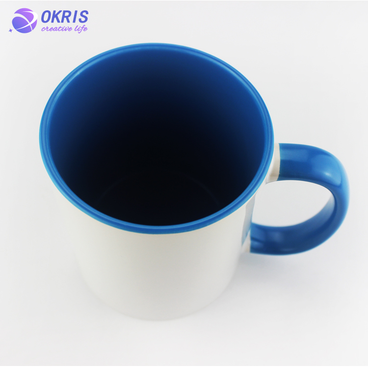 Wholesale 11oz Blank Ceramic Sublimation Mugs - Heat Transfer Blank Drinking Cups Coffee Mug with Inner & Handle Color Options