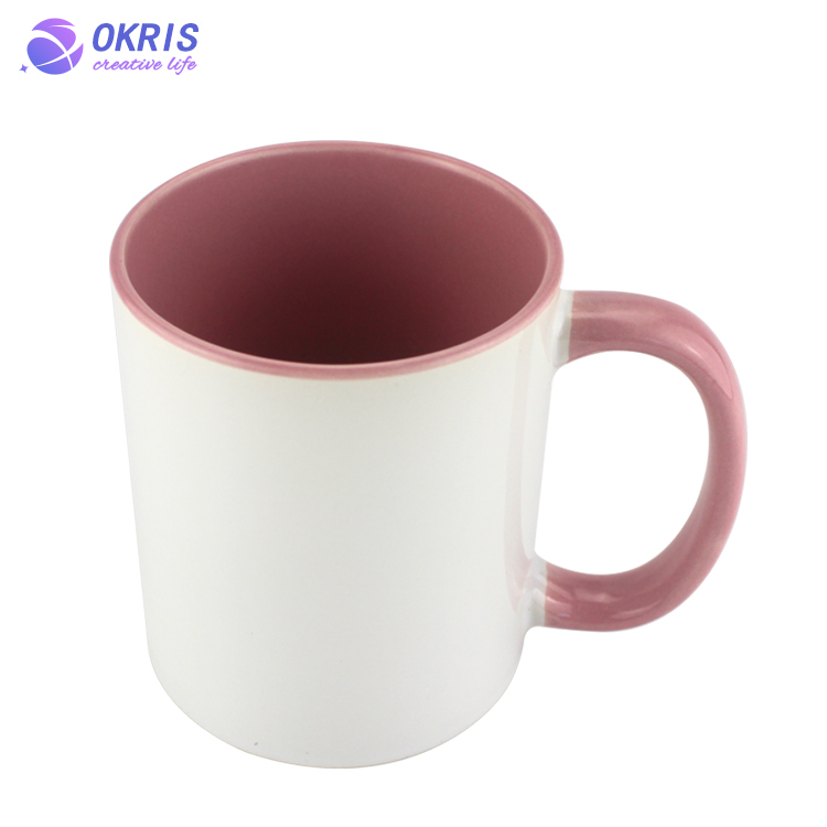 Wholesale 11oz Blank Ceramic Sublimation Mugs - Heat Transfer Blank Drinking Cups Coffee Mug with Inner & Handle Color Options