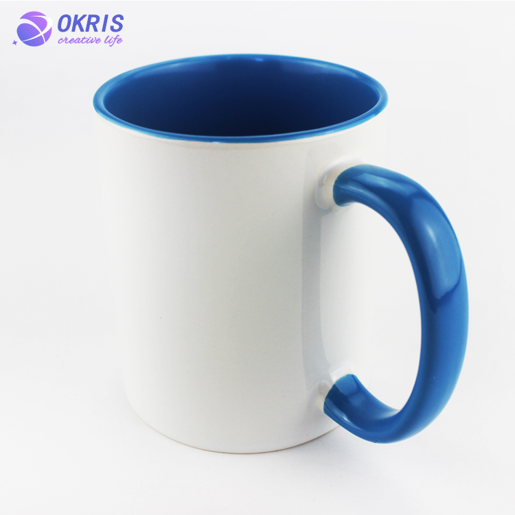 Wholesale 11oz Blank Ceramic Sublimation Mugs - Heat Transfer Blank Drinking Cups Coffee Mug with Inner & Handle Color Options