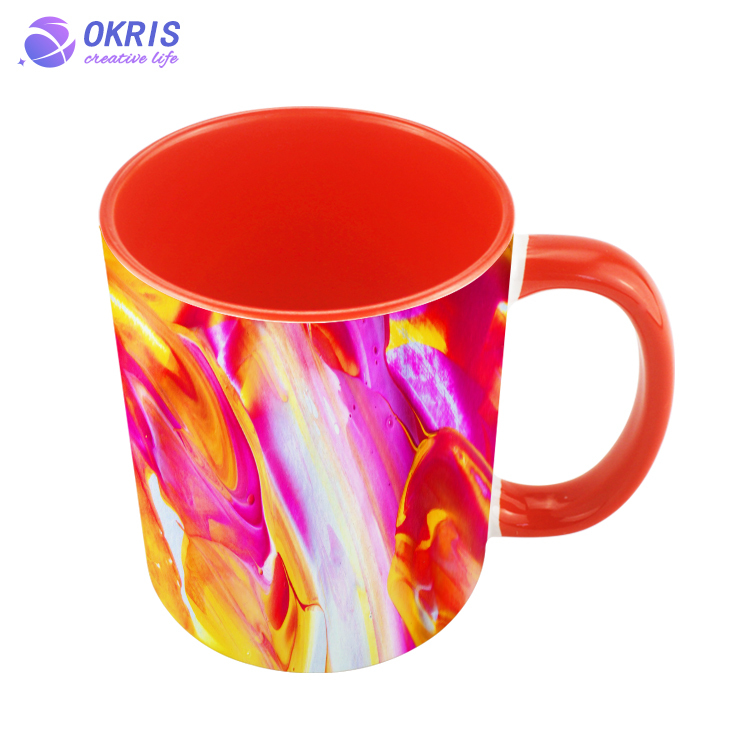 Wholesale 11oz Blank Ceramic Sublimation Mugs - Heat Transfer Blank Drinking Cups Coffee Mug with Inner & Handle(Fringe) Color Options