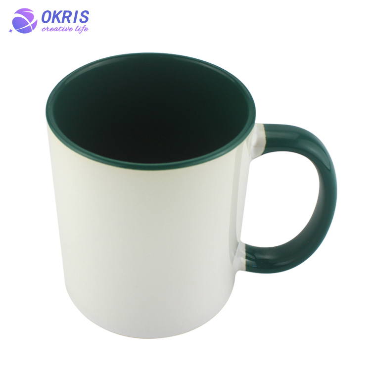 Wholesale 11oz Blank Ceramic Sublimation Mugs - Heat Transfer Blank Drinking Cups Coffee Mug with Inner & Handle(Fringe) Color Options