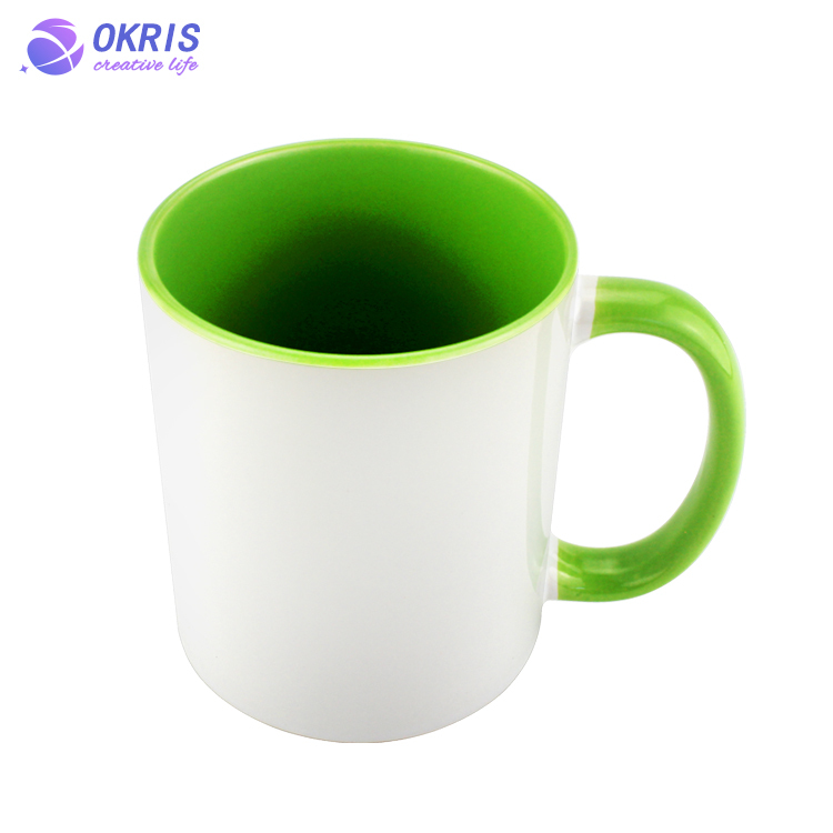 Wholesale 11oz Blank Ceramic Sublimation Mugs - Heat Transfer Blank Drinking Cups Coffee Mug with Inner & Handle(Fringe) Color Options