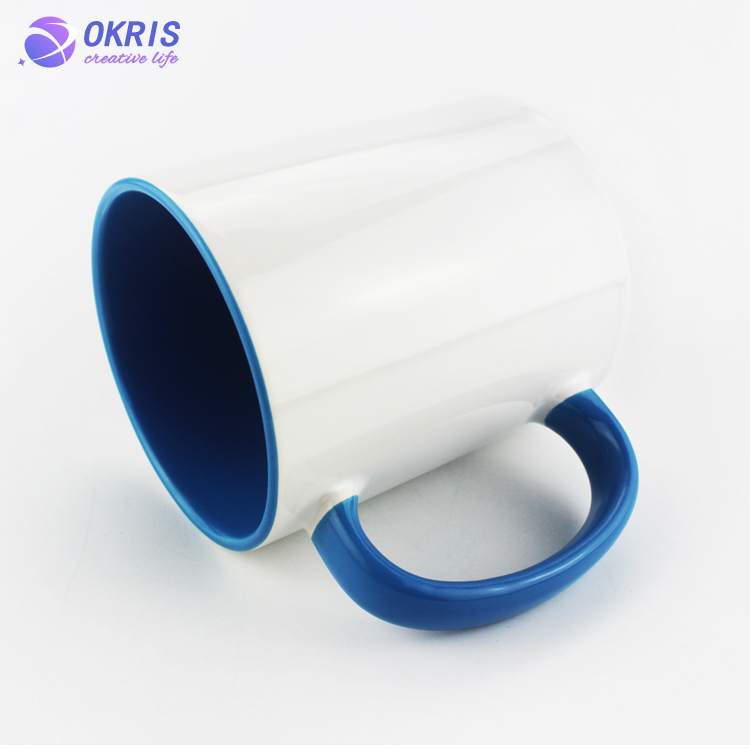 Wholesale 11oz Blank Ceramic Sublimation Mugs - Heat Transfer Blank Drinking Cups Coffee Mug with Inner & Handle Color Options