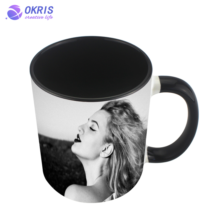 Wholesale 11oz Blank Ceramic Sublimation Mugs - Heat Transfer Blank Drinking Cups Coffee Mug with Inner & Handle(Fringe) Color Options