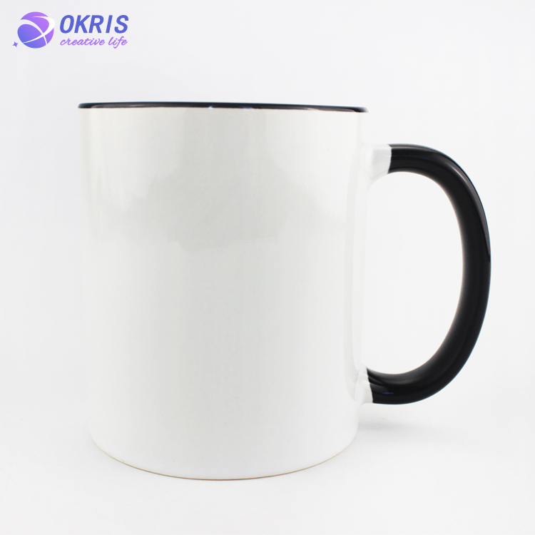 Wholesale 11oz Blank Ceramic Sublimation Mugs - Heat Transfer Blank Drinking Cups Coffee Mug with Inner & Handle(Fringe) Color Options